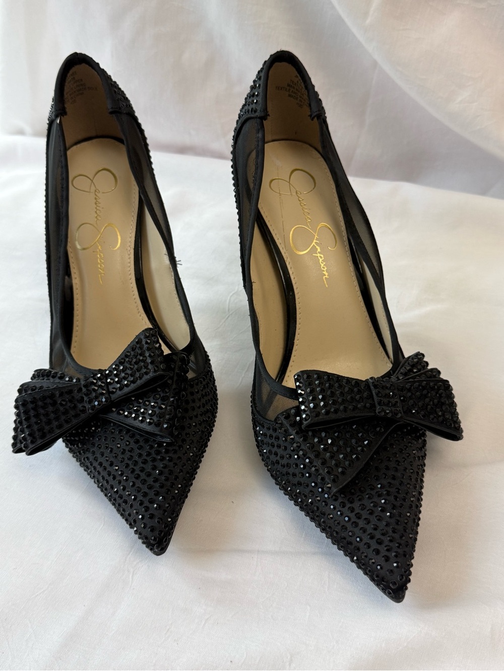 Jessica Simpson Black Studded Pointed Toe Pumps with Bow